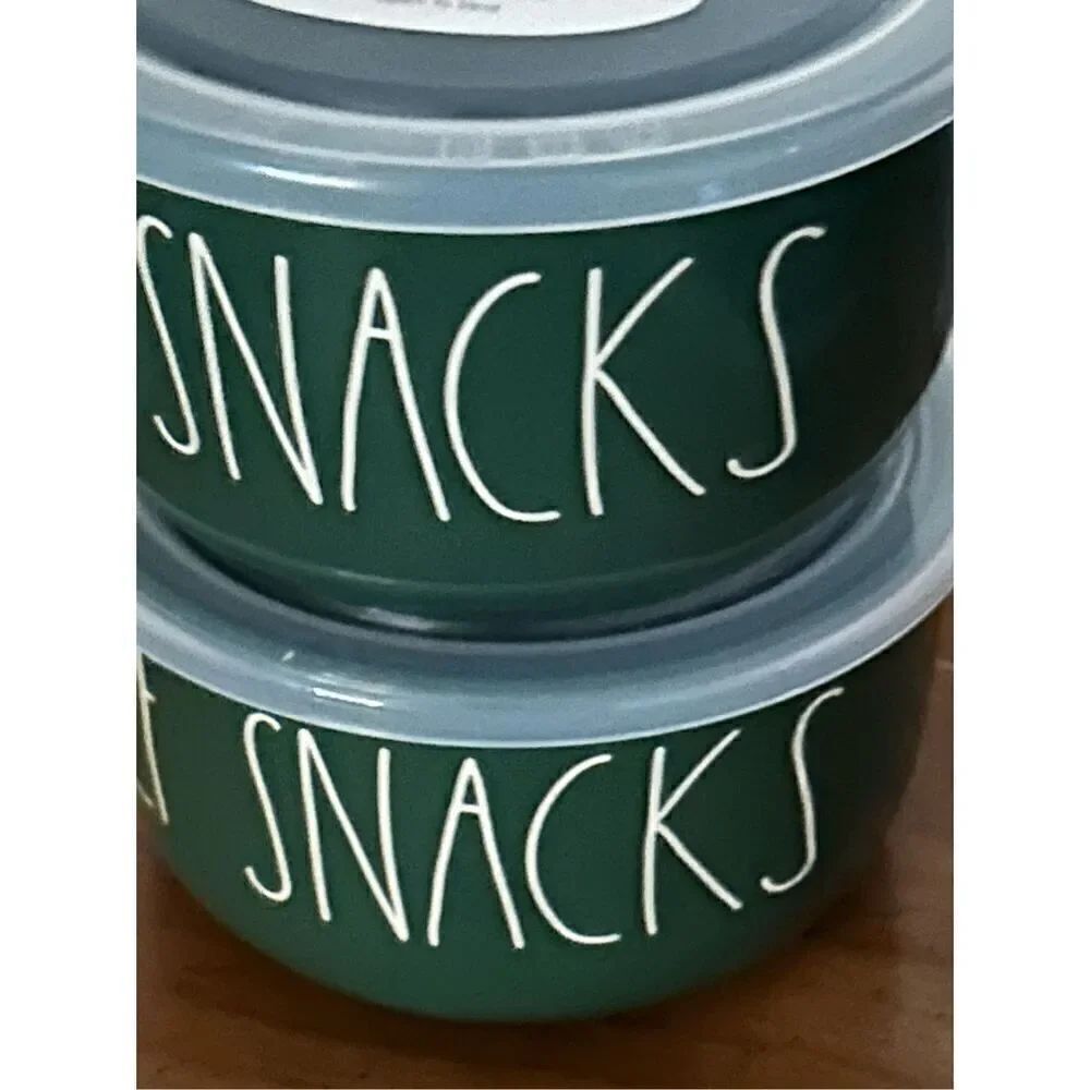 Rae Dunn ELF SNACKS Green Ceramic Container w/Vented Lid NEW! -Price For Both